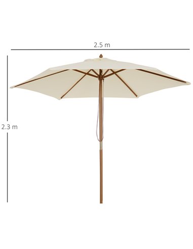 Outsunny 2.5m Wood Wooden Garden Parasol Sun Shade Patio Outdoor Umbrella Canopy New(Beige) 01-0212