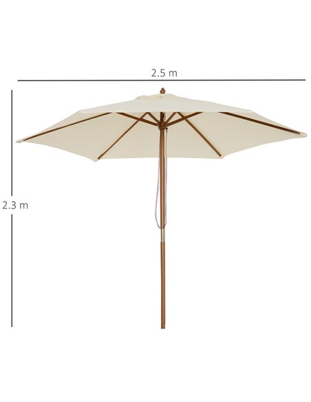 Outsunny 2.5m Wood Wooden Garden Parasol Sun Shade Patio Outdoor Umbrella Canopy New(Beige) 01-0212 - pic 47607 | FastDaddyshop
