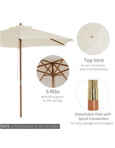Outsunny 2.5m Wood Wooden Garden Parasol Sun Shade Patio Outdoor Umbrella Canopy New(Beige) 01-0212