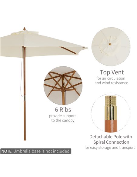 Outsunny 2.5m Wood Wooden Garden Parasol Sun Shade Patio Outdoor Umbrella Canopy New(Beige) 01-0212 - pic 47608 | FastDaddyshop