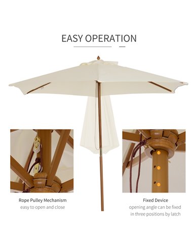 Outsunny 2.5m Wood Wooden Garden Parasol Sun Shade Patio Outdoor Umbrella Canopy New(Beige) 01-0212