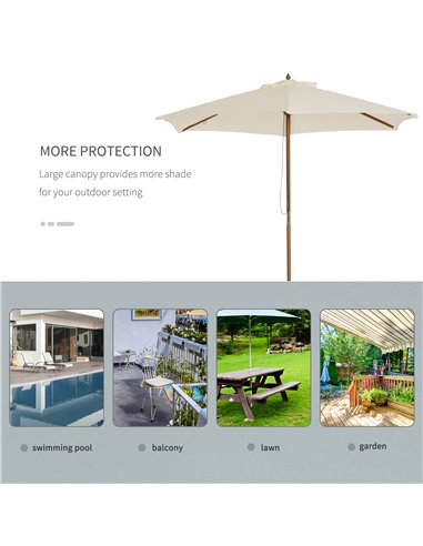 Outsunny 2.5m Wood Wooden Garden Parasol Sun Shade Patio Outdoor Umbrella Canopy New(Beige) 01-0212