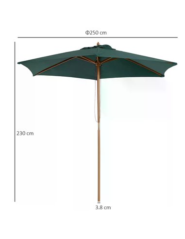 Outsunny 2.5m Wooden Garden Patio Parasol Umbrella-Dark Green 01-0213