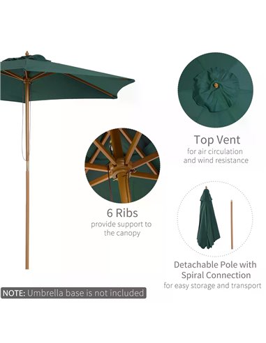 Outsunny 2.5m Wooden Garden Patio Parasol Umbrella-Dark Green 01-0213