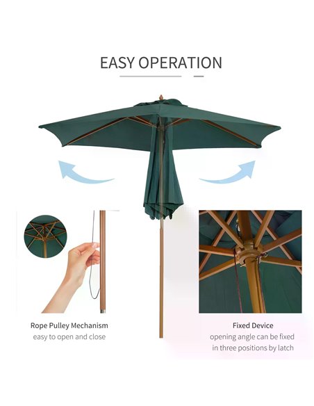 Outsunny 2.5m Wooden Garden Patio Parasol Umbrella-Dark Green 01-0213 - pic 47618 | FastDaddyshop