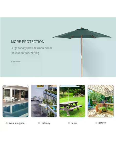 Outsunny 2.5m Wooden Garden Patio Parasol Umbrella-Dark Green 01-0213 - pic 47619 | FastDaddyshop