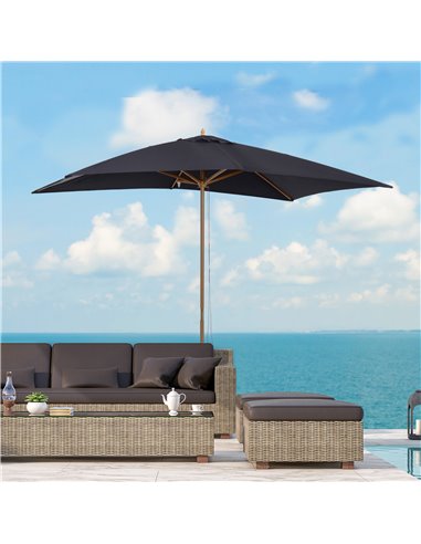 Outsunny 295L x 200W x 255Hcm Wooden Garden Patio Parasol Umbrella-Black 01-0214