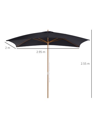 Outsunny 295L x 200W x 255Hcm Wooden Garden Patio Parasol Umbrella-Black 01-0214
