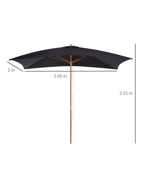 Outsunny 295L x 200W x 255Hcm Wooden Garden Patio Parasol Umbrella-Black 01-0214 - pic 47625 | FastDaddyshop