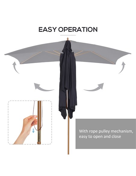 Outsunny 295L x 200W x 255Hcm Wooden Garden Patio Parasol Umbrella-Black 01-0214 - pic 47626 | FastDaddyshop