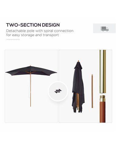 Outsunny 295L x 200W x 255Hcm Wooden Garden Patio Parasol Umbrella-Black 01-0214