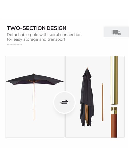 Outsunny 295L x 200W x 255Hcm Wooden Garden Patio Parasol Umbrella-Black 01-0214 - pic 47627 | FastDaddyshop