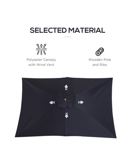 Outsunny 295L x 200W x 255Hcm Wooden Garden Patio Parasol Umbrella-Black 01-0214 - pic 47629 | FastDaddyshop