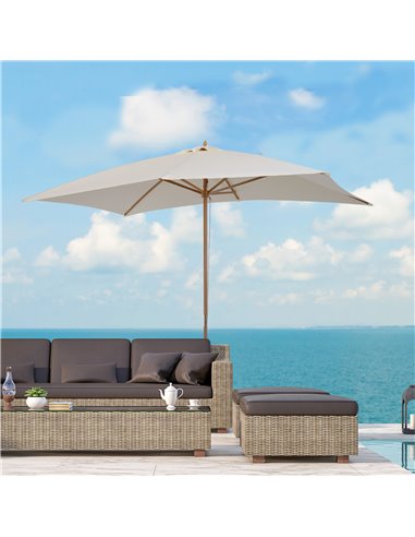 Outsunny 3x2m Wooden Patio Parasol Umbrella-Cream 01-0215