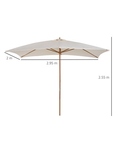 Outsunny 3x2m Wooden Patio Parasol Umbrella-Cream 01-0215