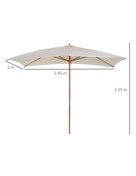 Outsunny 3x2m Wooden Patio Parasol Umbrella-Cream 01-0215 - pic 47634 | FastDaddyshop