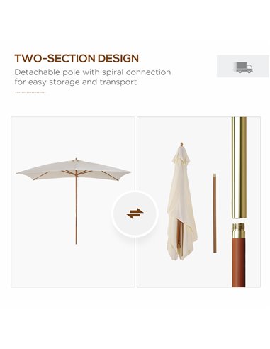Outsunny 3x2m Wooden Patio Parasol Umbrella-Cream 01-0215