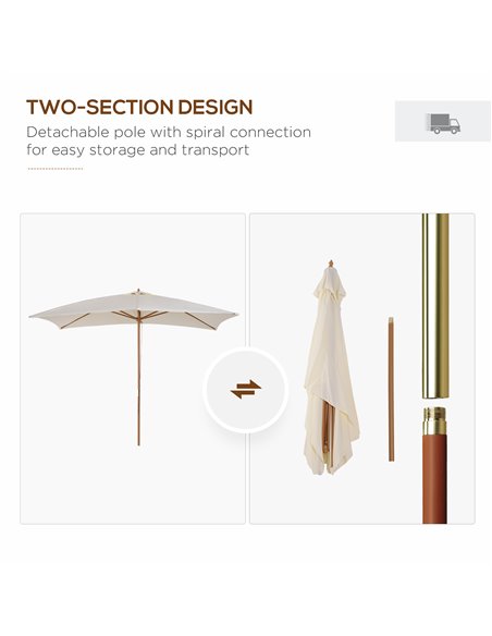 Outsunny 3x2m Wooden Patio Parasol Umbrella-Cream 01-0215 - pic 47635 | FastDaddyshop