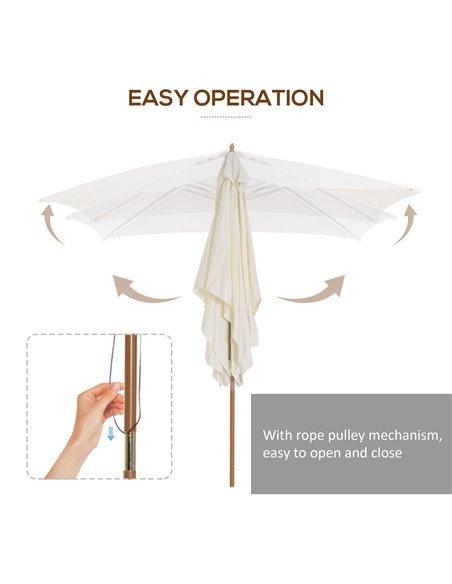 Outsunny 3x2m Wooden Patio Parasol Umbrella-Cream 01-0215 - pic 47636 | FastDaddyshop