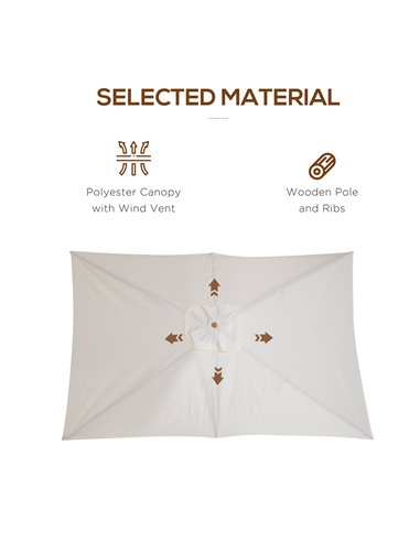 Outsunny 3x2m Wooden Patio Parasol Umbrella-Cream 01-0215