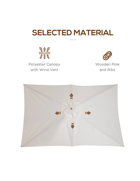 Outsunny 3x2m Wooden Patio Parasol Umbrella-Cream 01-0215 - pic 47638 | FastDaddyshop