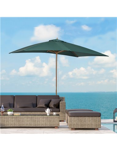 Outsunny 295L x 200W x 255Hcm Wooden Garden Patio Parasol Umbrella-Dark Green 01-0216