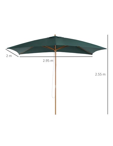 Outsunny 295L x 200W x 255Hcm Wooden Garden Patio Parasol Umbrella-Dark Green 01-0216
