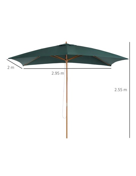 Outsunny 295L x 200W x 255Hcm Wooden Garden Patio Parasol Umbrella-Dark Green 01-0216 - pic 47643 | FastDaddyshop
