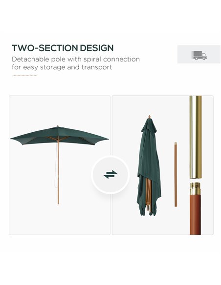 Outsunny 295L x 200W x 255Hcm Wooden Garden Patio Parasol Umbrella-Dark Green 01-0216 - pic 47644 | FastDaddyshop
