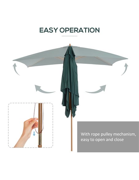Outsunny 295L x 200W x 255Hcm Wooden Garden Patio Parasol Umbrella-Dark Green 01-0216 - pic 47646 | FastDaddyshop