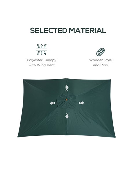 Outsunny 295L x 200W x 255Hcm Wooden Garden Patio Parasol Umbrella-Dark Green 01-0216 - pic 47647 | FastDaddyshop