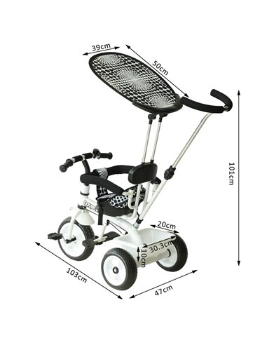 HOMCOM Baby Tricycle W/Handle-White/Black