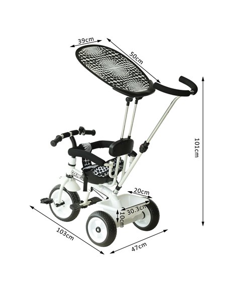 HOMCOM Baby Tricycle W/Handle-White/Black - pic 4765 | FastDaddyshop