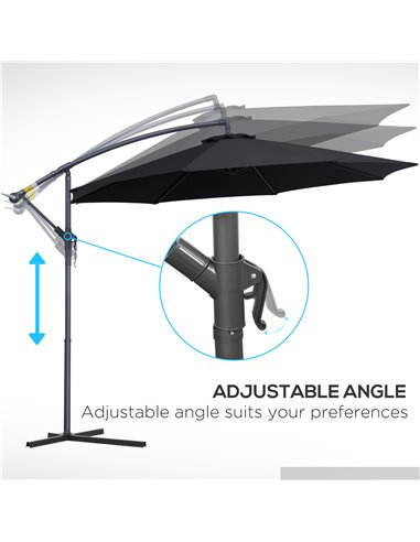 Outsunny 3(m) Garden Cantilever Parasol Patio Banana Hanging Umbrella Sun Shade with Crank & Tilt, 8 Ribs and Cross Base, Black 