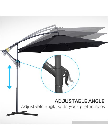 Outsunny 3(m) Garden Cantilever Parasol Patio Banana Hanging Umbrella Sun Shade with Crank & Tilt, 8 Ribs and Cross Base, Black  - pic 47654 | FastDaddyshop