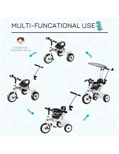 HOMCOM Baby Tricycle W/Handle-White/Black