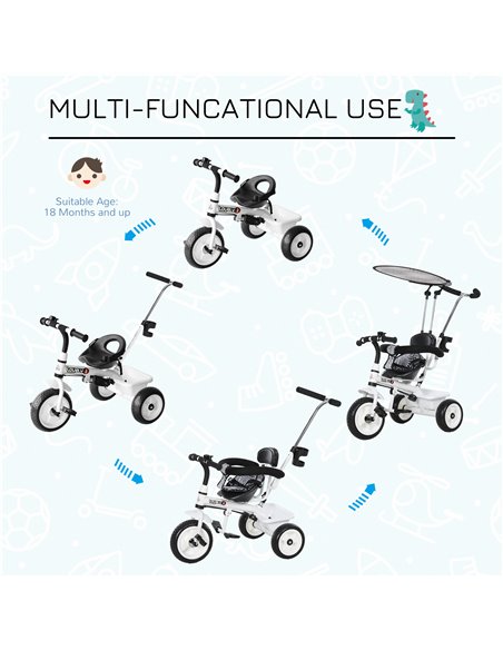 HOMCOM Baby Tricycle W/Handle-White/Black - pic 4766 | FastDaddyshop