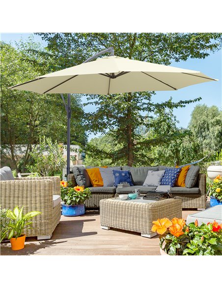 Outsunny 3(m) Garden Cantilever Parasol Hanging Umbrella, Cream White 01-0218 - pic 47660 | FastDaddyshop