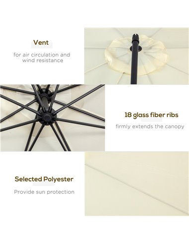 Outsunny 3(m) Garden Cantilever Parasol Patio Banana Hanging Umbrella Sun Shade with Crank & Tilt, 8 Ribs and Cross Base, Cream 