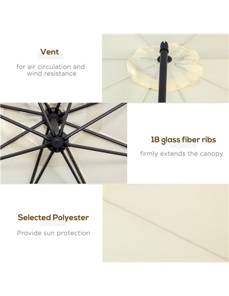 Outsunny 3(m) Garden Cantilever Parasol Patio Banana Hanging Umbrella Sun Shade with Crank & Tilt, 8 Ribs and Cross Base, Cream  - pic 47663 | FastDaddyshop