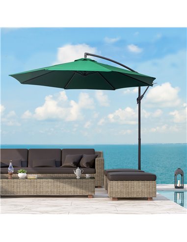 Outsunny 3(m) Garden Banana Parasol Hanging Cantilever Umbrella, Green 01-0219