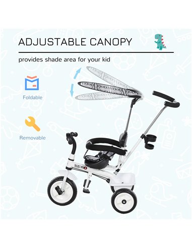 HOMCOM Baby Tricycle W/Handle-White/Black