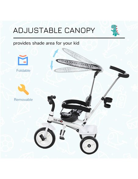 HOMCOM Baby Tricycle W/Handle-White/Black - pic 4767 | FastDaddyshop