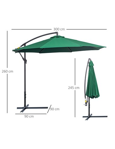Outsunny 3(m) Garden Banana Parasol Hanging Cantilever Umbrella, Green 01-0219