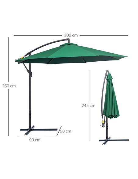Outsunny 3(m) Garden Banana Parasol Hanging Cantilever Umbrella, Green 01-0219 - pic 47670 | FastDaddyshop