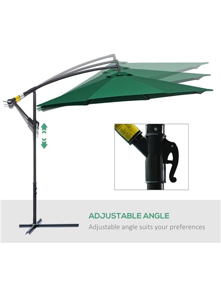 Outsunny 3(m) Garden Banana Parasol Hanging Cantilever Umbrella with Crank Handle and Cross Base for Outdoor, Sun Shade, Green 0 - pic 47672 | FastDaddyshop