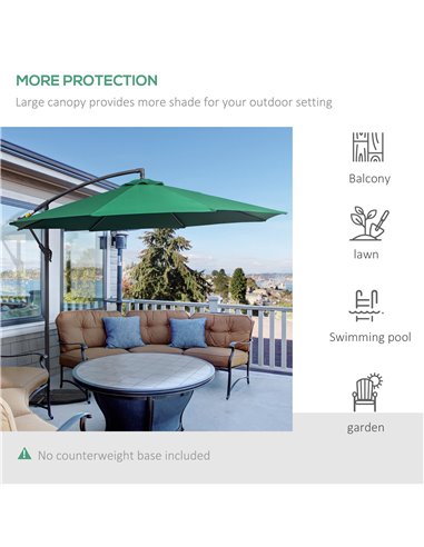 Outsunny 3(m) Garden Banana Parasol Hanging Cantilever Umbrella with Crank Handle and Cross Base for Outdoor, Sun Shade, Green 0