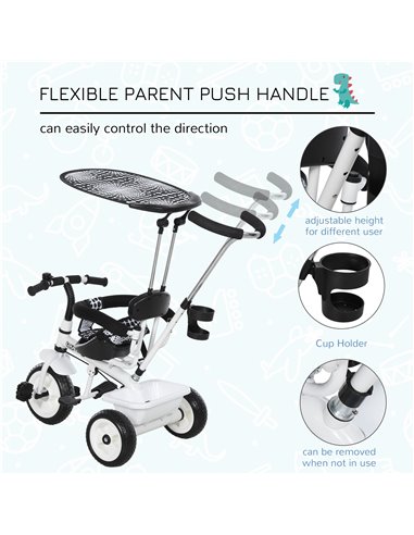 HOMCOM Baby Tricycle W/Handle-White/Black