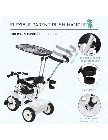 HOMCOM Baby Tricycle W/Handle-White/Black - pic 4768 | FastDaddyshop