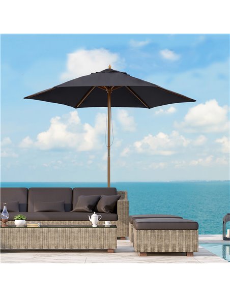 Outsunny 2.5m Wooden Garden Patio Parasol Umbrella-Black 01-0211 - pic 47687 | FastDaddyshop